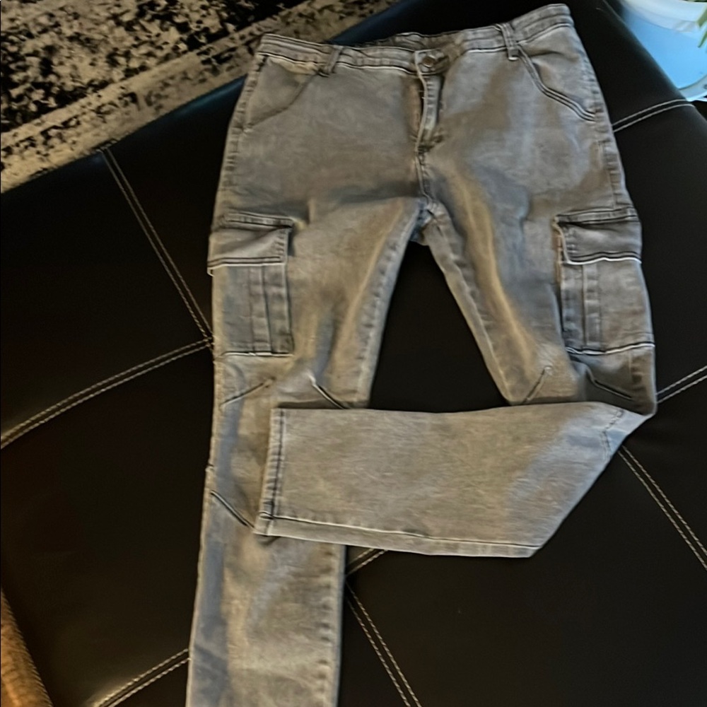 Men's Stretch Gray Cargo Pants, SZ 34